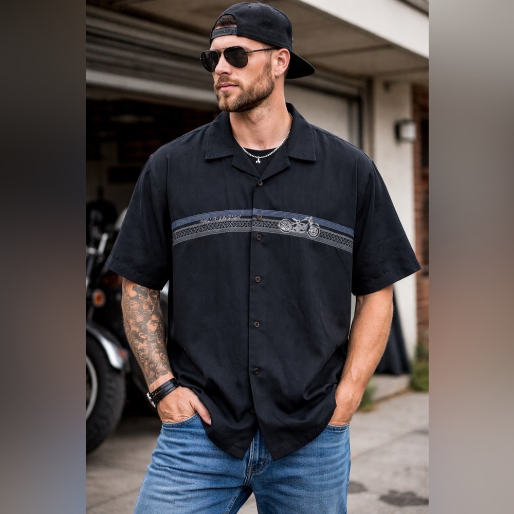 Harley-Davidson Black Embroidered‎ Button-Down Shirt | Men’s XL Motorcycle Biker
